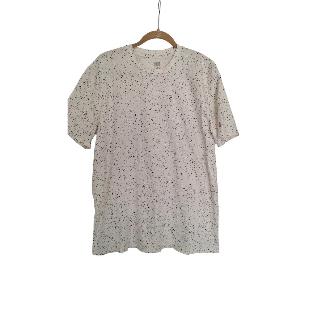 Topo Designs Mens Large Organic Cotton Paint Splatter T-Shirt Cream Multicolor